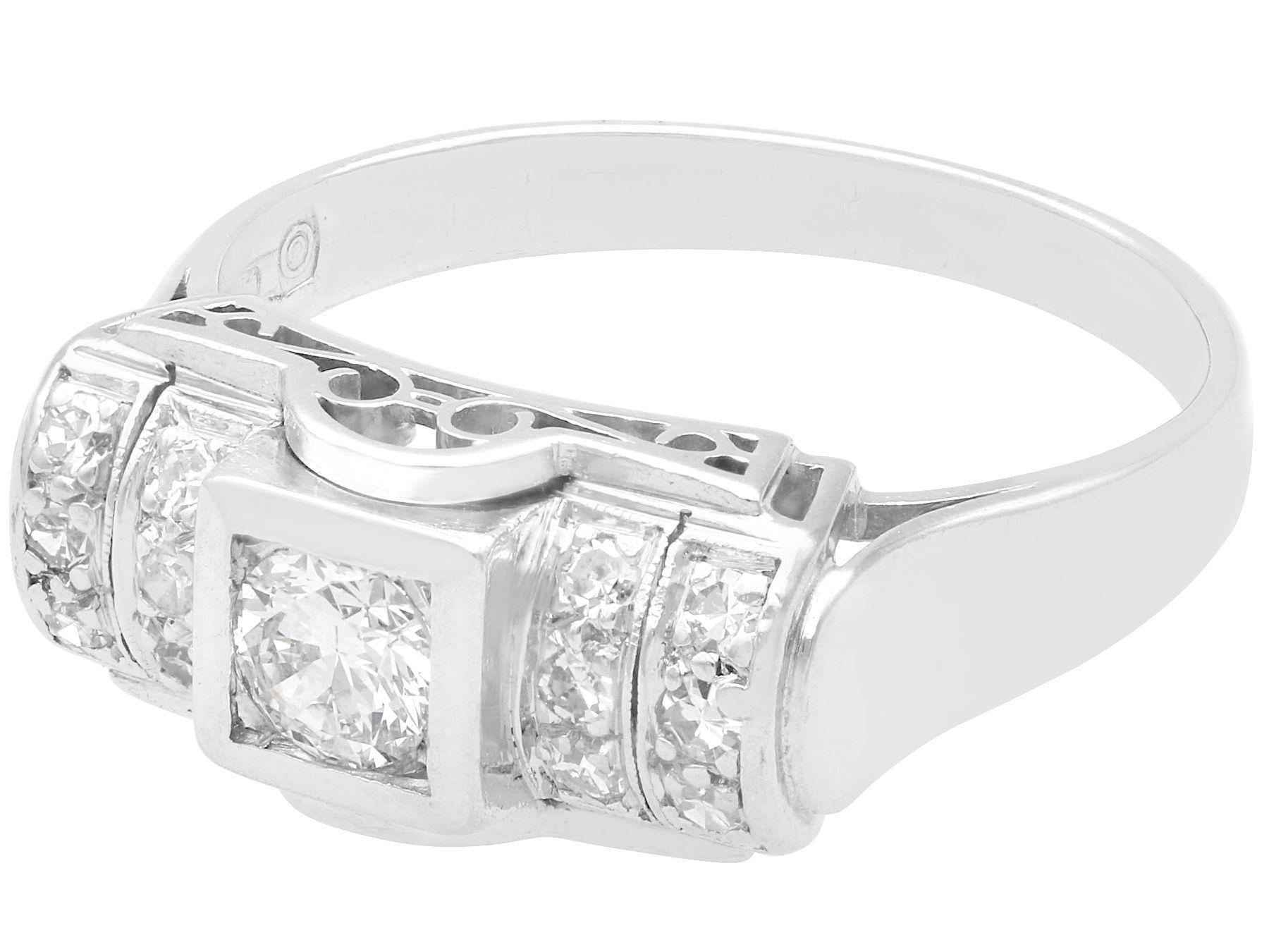 Round Cut Vintage 1950s Art Deco Diamond and Platinum Ring For Sale