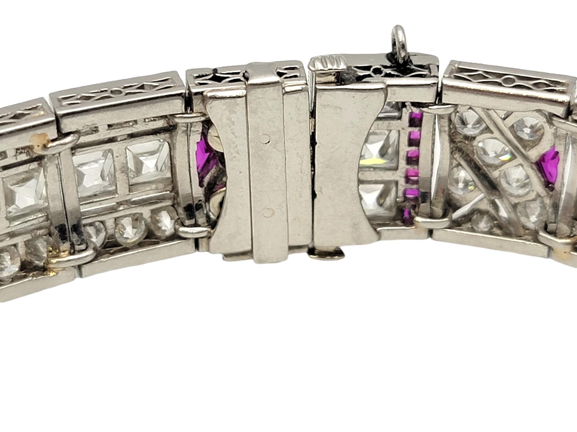 Bracelet Art déco vintage en diamants et rubis de 14,64 carats au total, design géométrique en vente 2