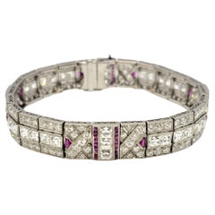 Vintage Art Deco Diamond and Ruby Bracelet 14.64 Carat Total Geometric Design