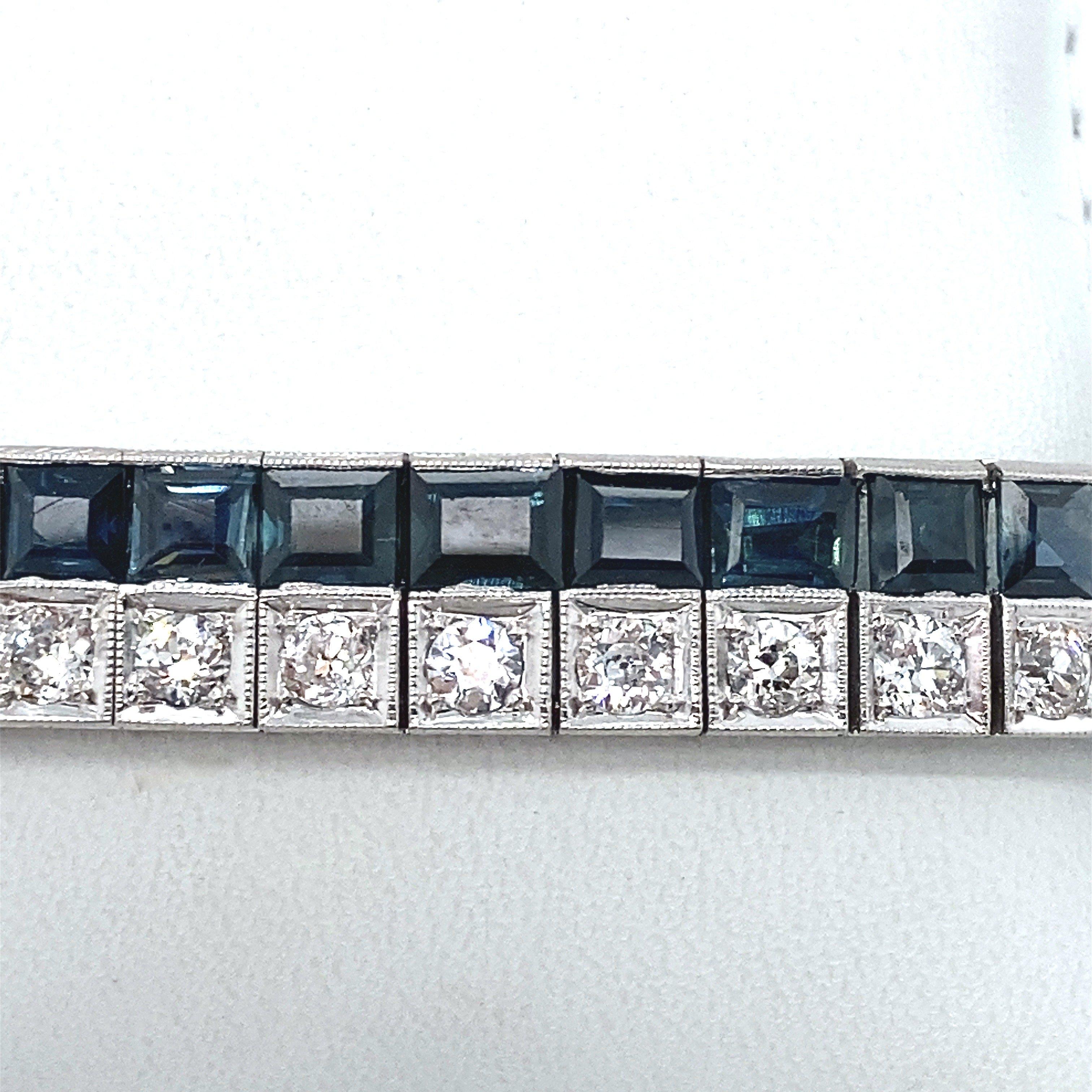 Vintage Art Deco Diamond and Sapphire Line Bracelet 5