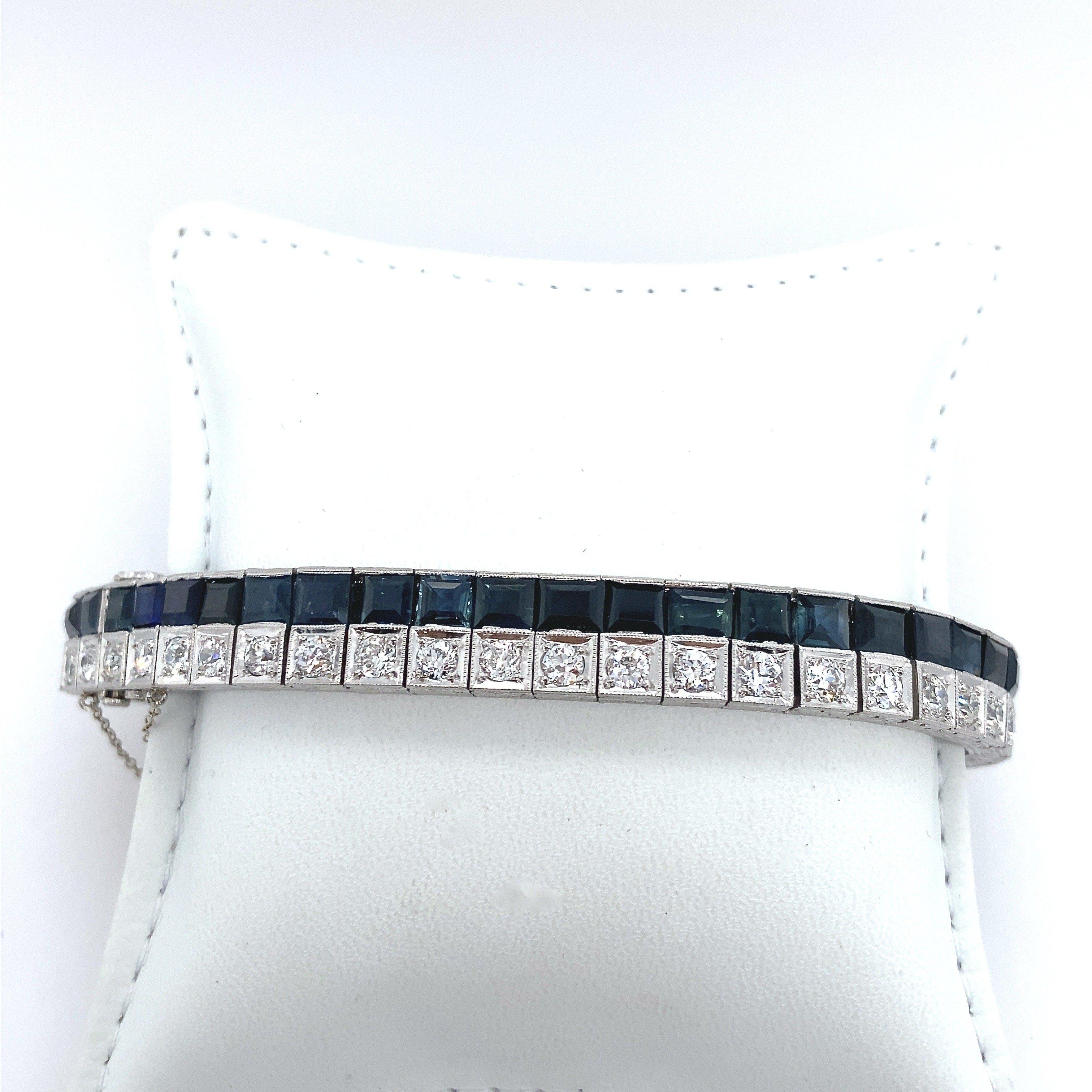 Vintage Art Deco Diamond and Sapphire Line Bracelet In Good Condition In Los Angeles, CA