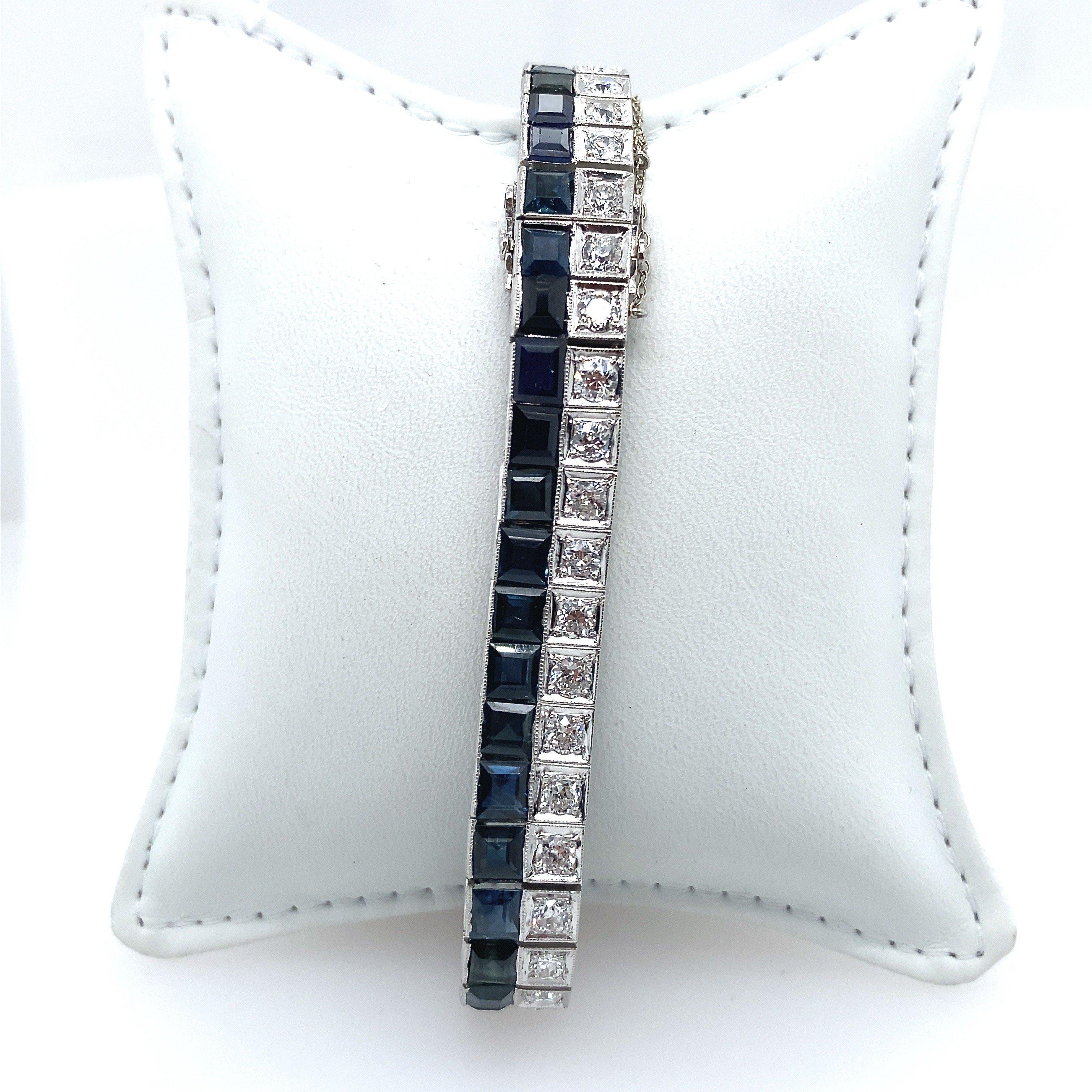 Women's Vintage Art Deco Diamond and Sapphire Line Bracelet