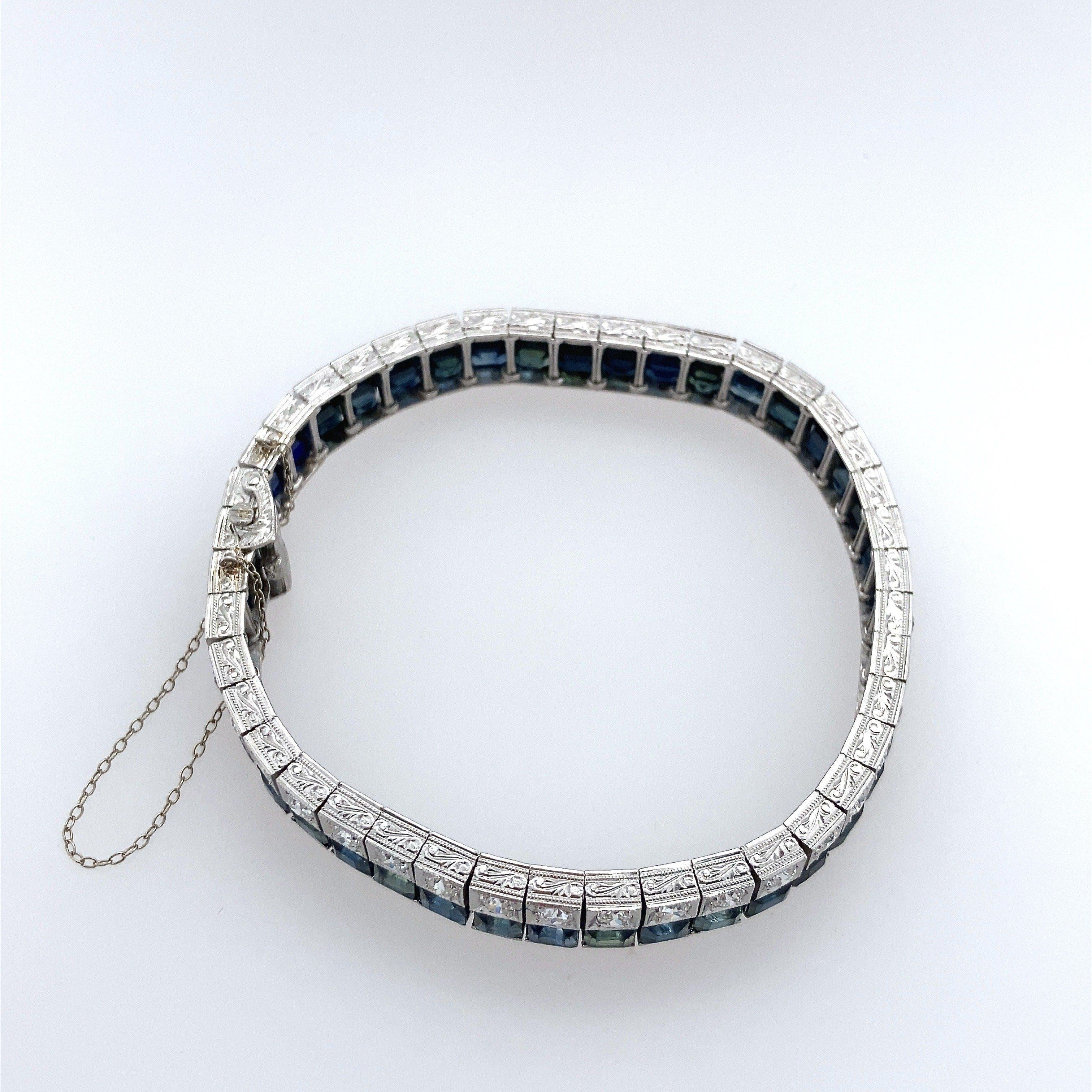 Vintage Art Deco Diamond and Sapphire Line Bracelet 3