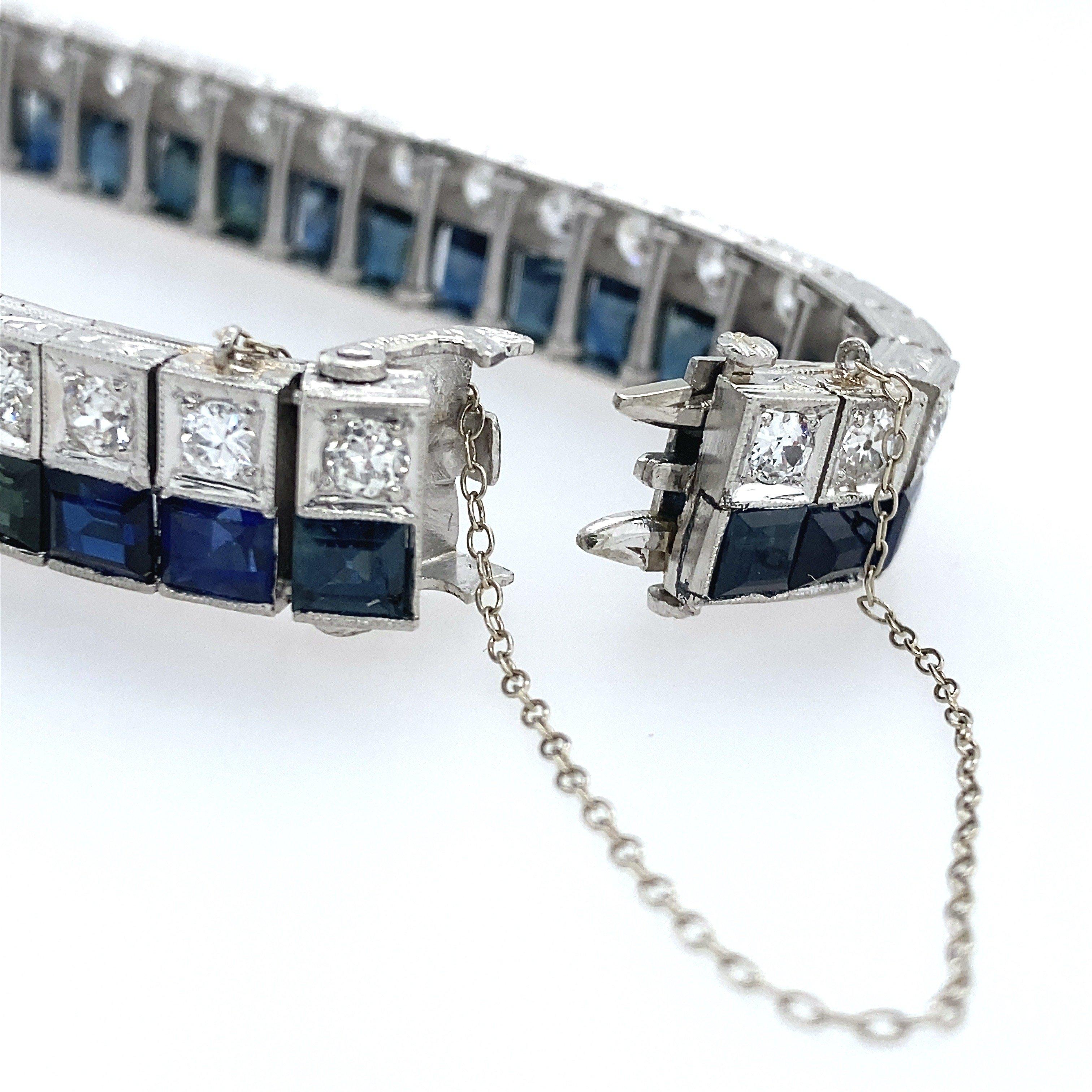 Vintage Art Deco Diamond and Sapphire Line Bracelet 4