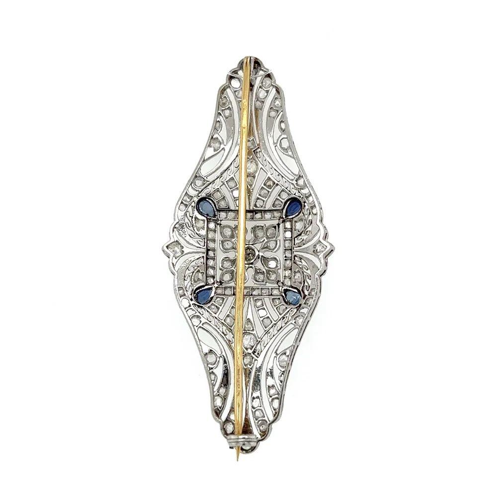 Women's Vintage Art Deco Diamond and Sapphire Platinum Brooch Pin Estate Fine Jewelry For Sale