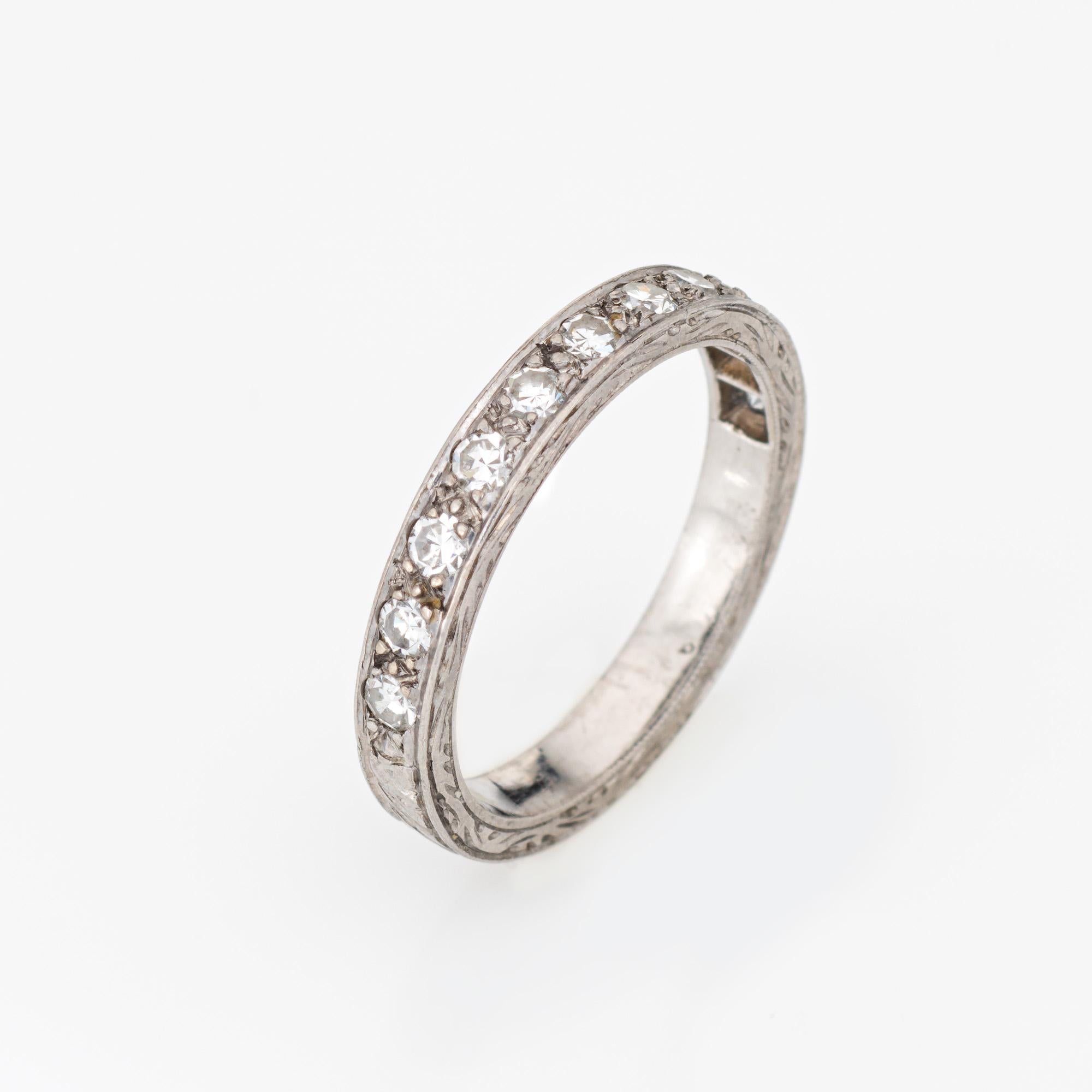 Finely detailed vintage Art Deco diamond ring (circa 1920s to 1930s) crafted in 14k white gold. 

11 single cut diamonds total an estimated 0.11 carats (estimated at H-I color and VS2-SI2 clarity).  

The stylish Art Deco era ring features sparkling