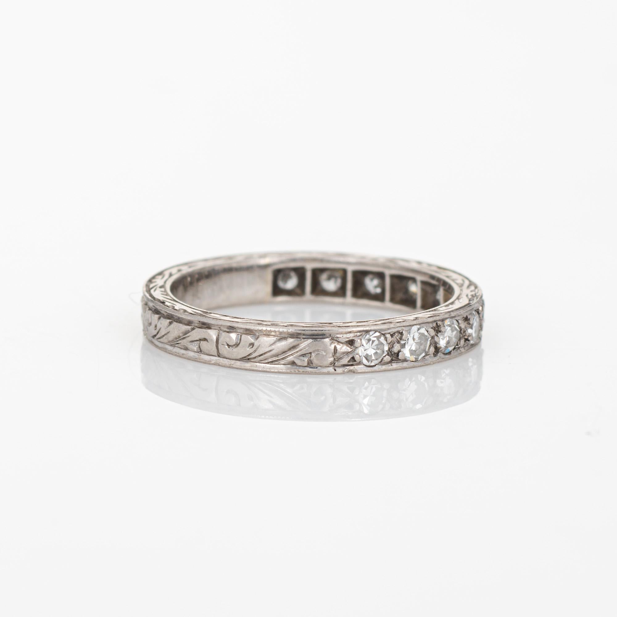 Round Cut Vintage Art Deco Diamond Band 14k White Gold Wedding Ring Estate Jewelry