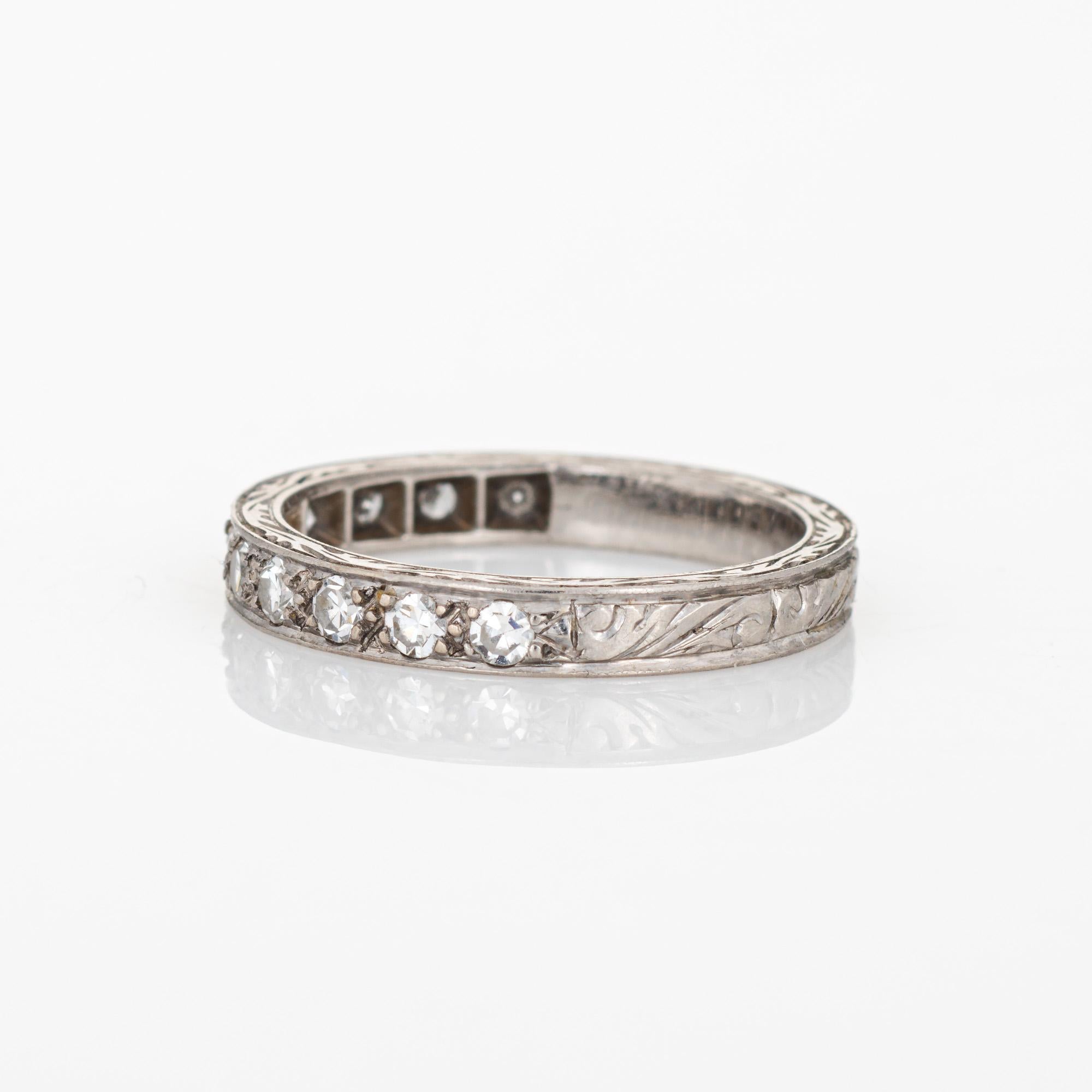 Vintage Art Deco Diamond Band 14k White Gold Wedding Ring Estate Jewelry In Good Condition In Torrance, CA