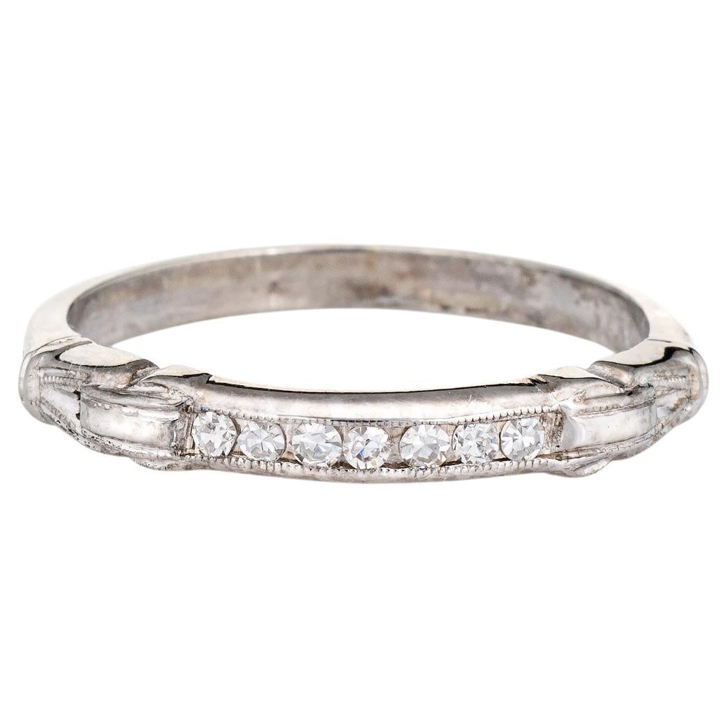 Vintage Art Deco Diamond Band 18k White Gold Wedding Ring Estate Jewelry For Sale
