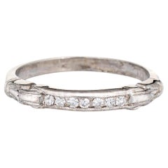 Retro Art Deco Diamond Band 18k White Gold Wedding Ring Estate Jewelry