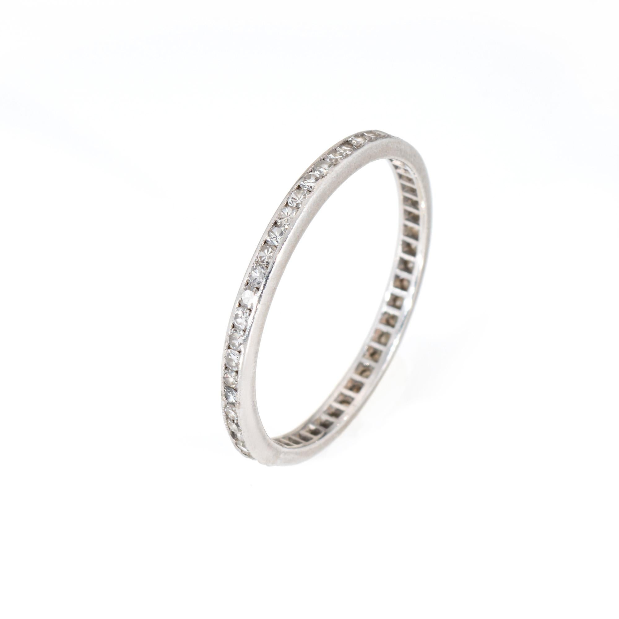 Elegant vintage Art Deco era ring (circa 1930s), crafted in 900 platinum. 

50 single cut diamonds total an estimated 0.25 carats (estimated at I-J color and SI2-I2 clarity).

The ring epitomizes vintage charm and would make a lovely wedding band,