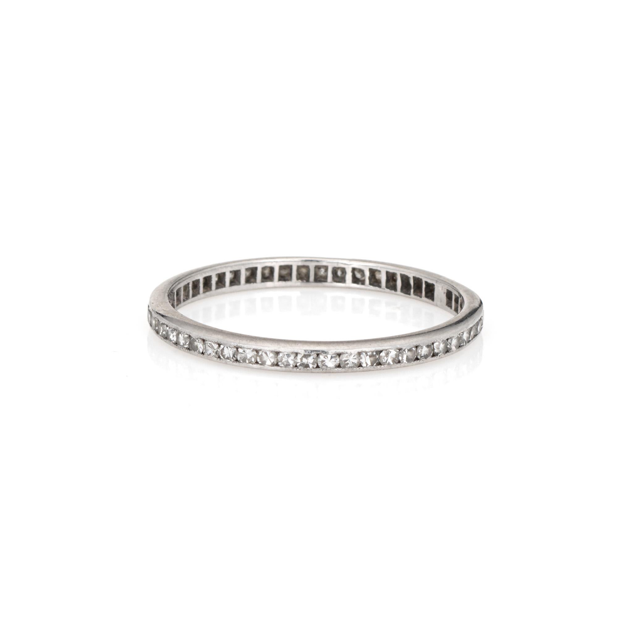 Round Cut Vintage Art Deco Diamond Band Sz 8.5 Platinum Wedding Ring Eternity Fine Jewelry For Sale
