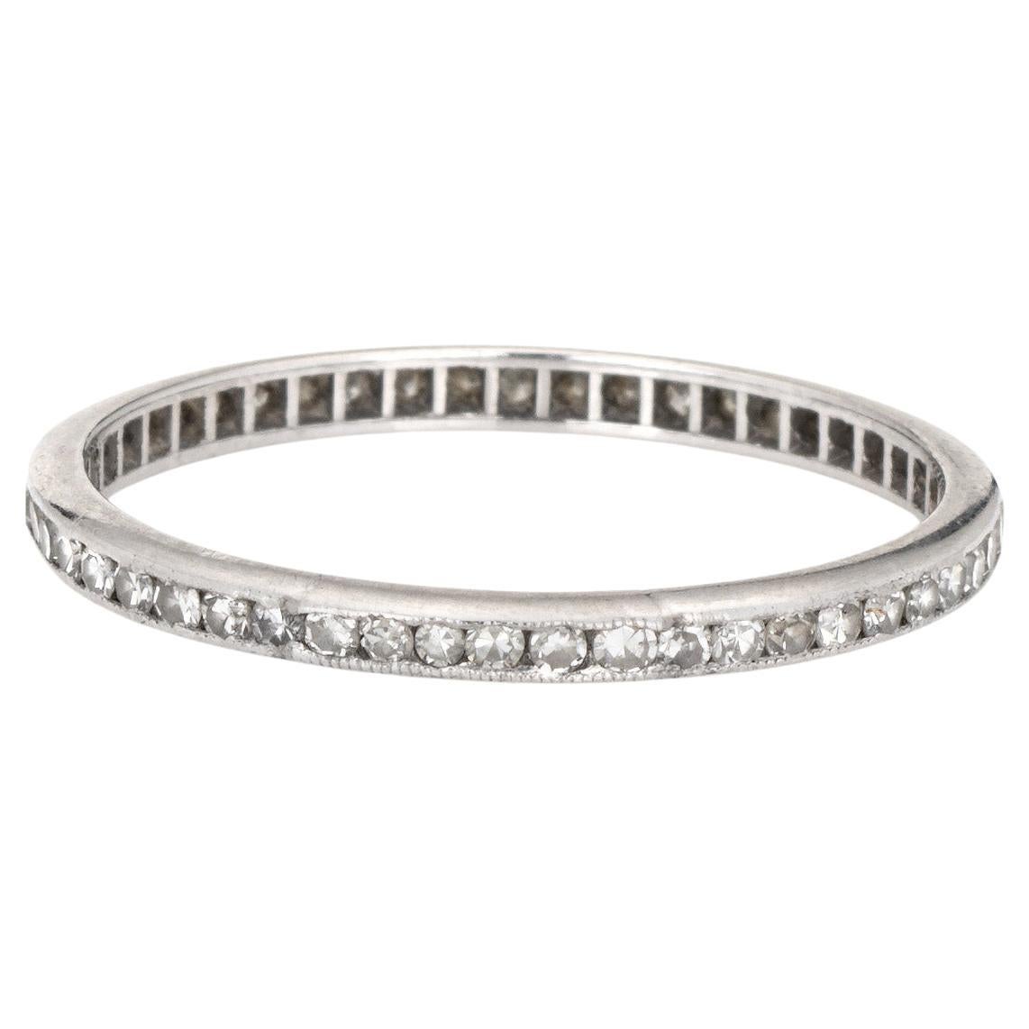Vintage Art Deco Banda de Diamantes Sz 8.5 Platino Anillo de Boda Eternidad Joyería Fina