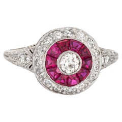 Vintage Art Deco Diamond Calibre Ruby Ring Sz 8.5 Platinum Engagement Jewelry
