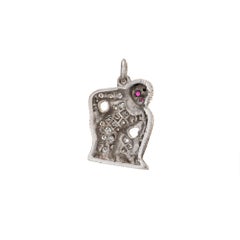 Vintage Art Deco Diamond Charm Platinum Monkey Pendant Fine Animal Jewelry