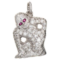 Vintage Art Deco Diamond Charm Platinum Monkey Pendant Fine Animal Jewelry