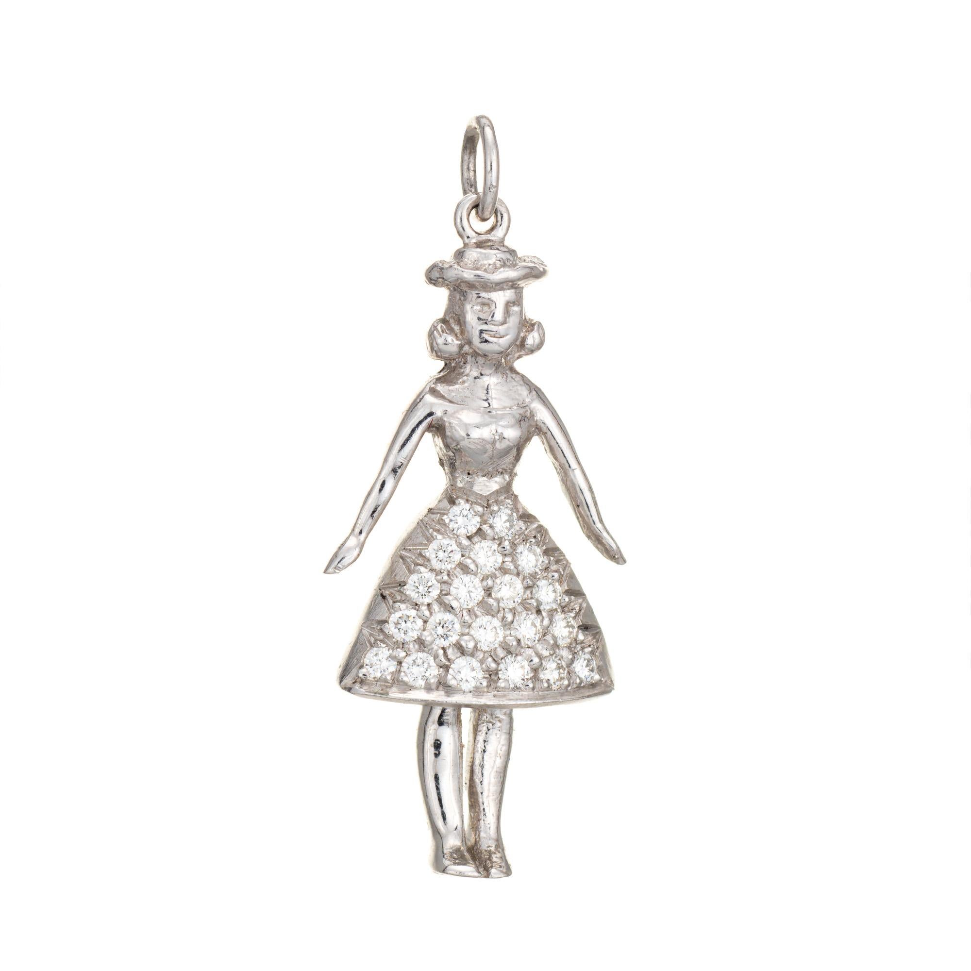 Round Cut Vintage Art Deco Diamond Charm Platinum Woman a Line Skirt Pendant Fine Jewelry For Sale