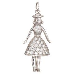 Vintage Art Deco Diamond Charm Platinum Woman a Line Skirt Pendant Fine Jewelry
