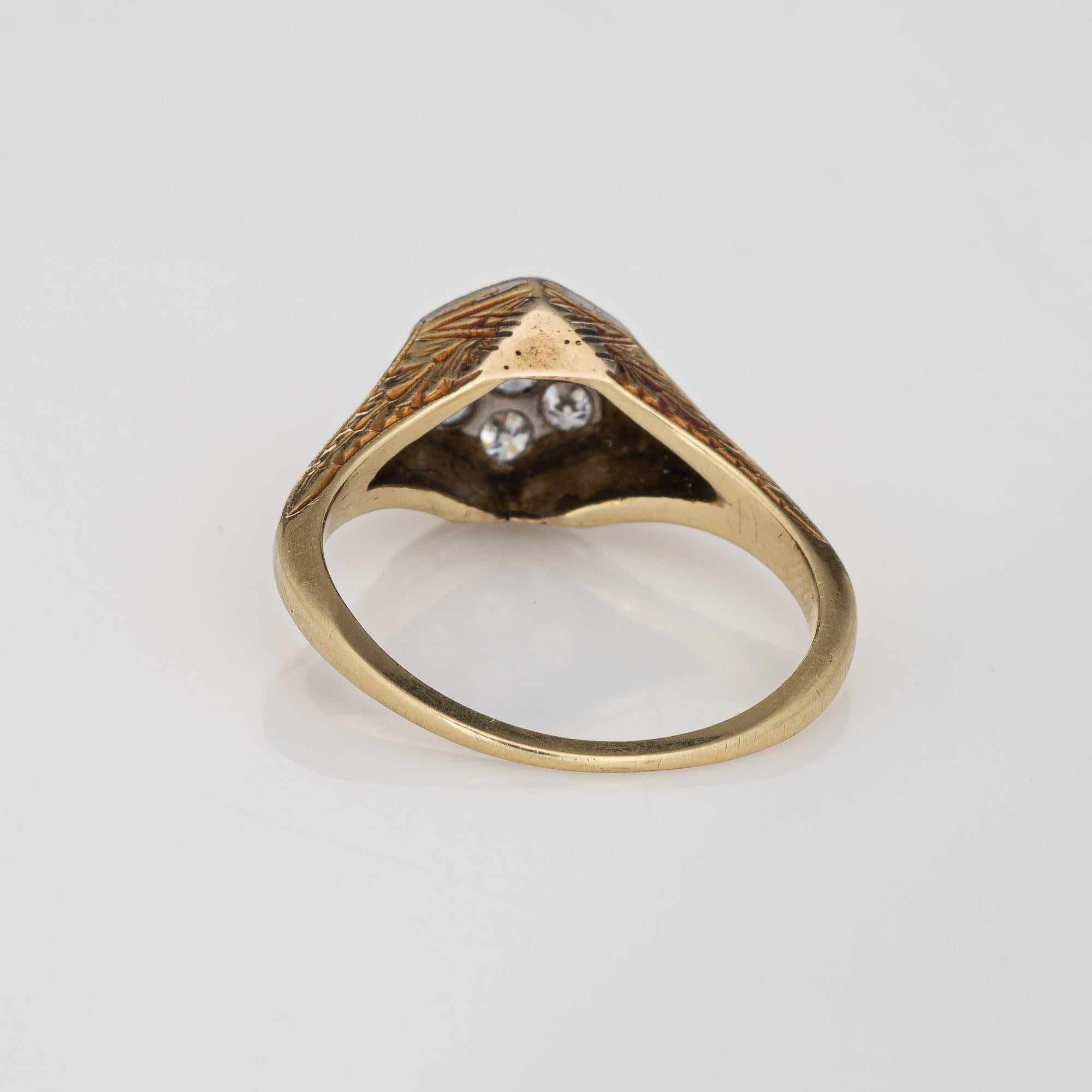 Women's Vintage Art Deco Diamond Cluster Ring 14k Yellow Gold Hexagon Estate Jewelry