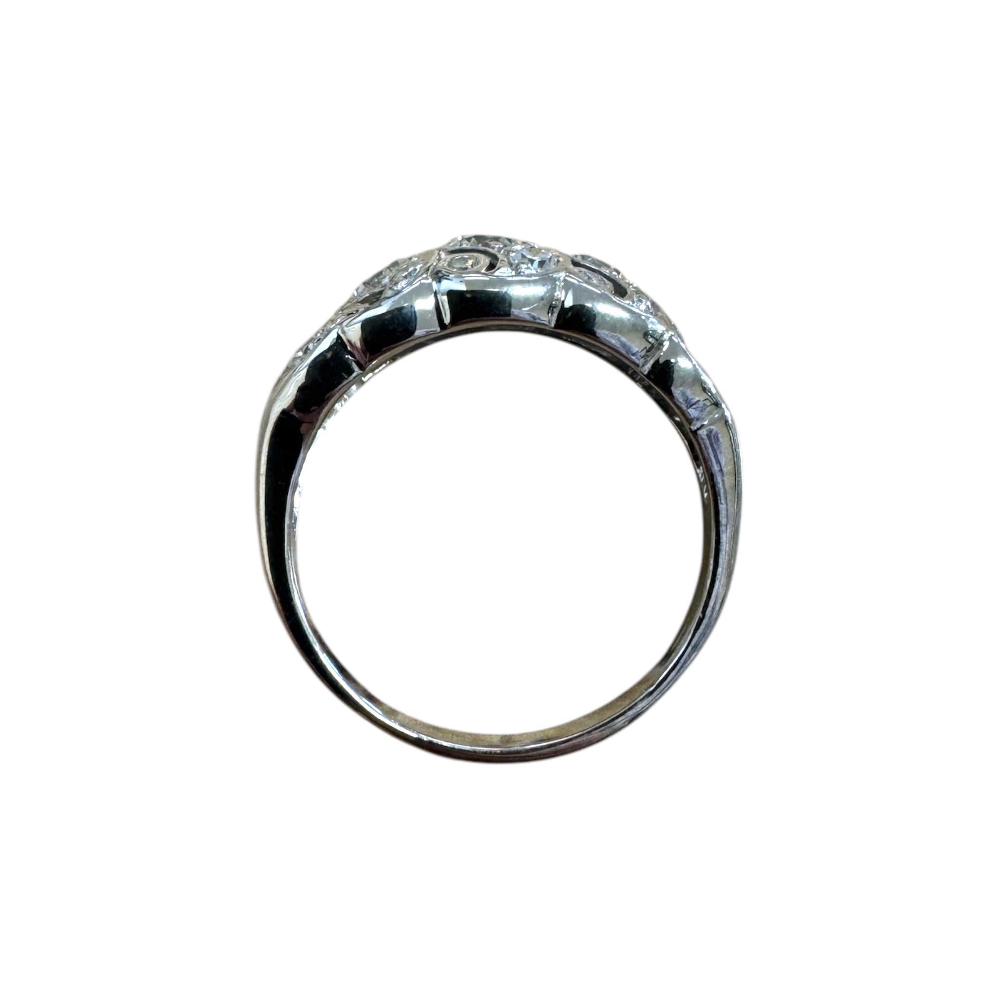 Vintage Art Deco Diamond Cocktail Ring 14K White Gold For Sale 5