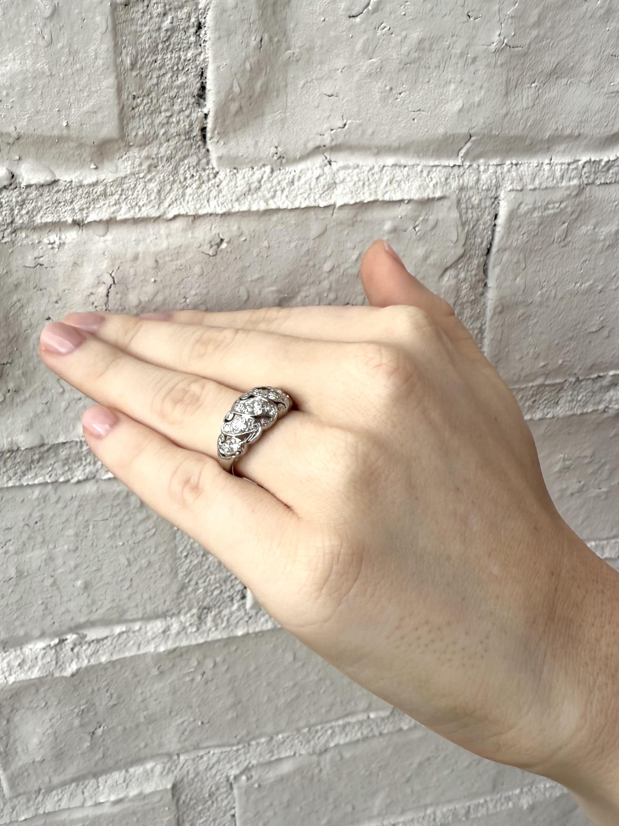 Vintage Art Deco Diamond Cocktail Ring 14K White Gold In Excellent Condition For Sale In Montgomery, AL