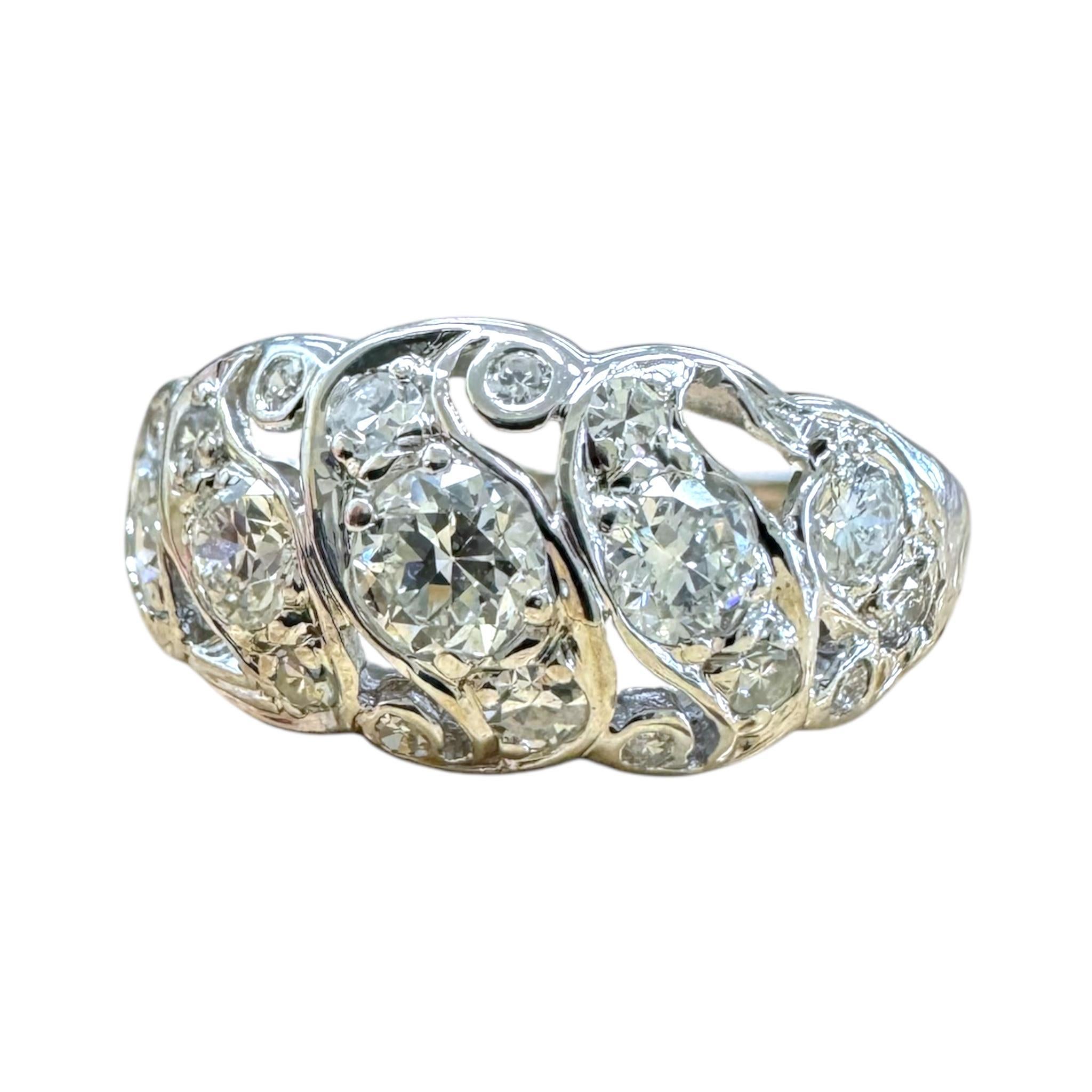 Women's Vintage Art Deco Diamond Cocktail Ring 14K White Gold For Sale