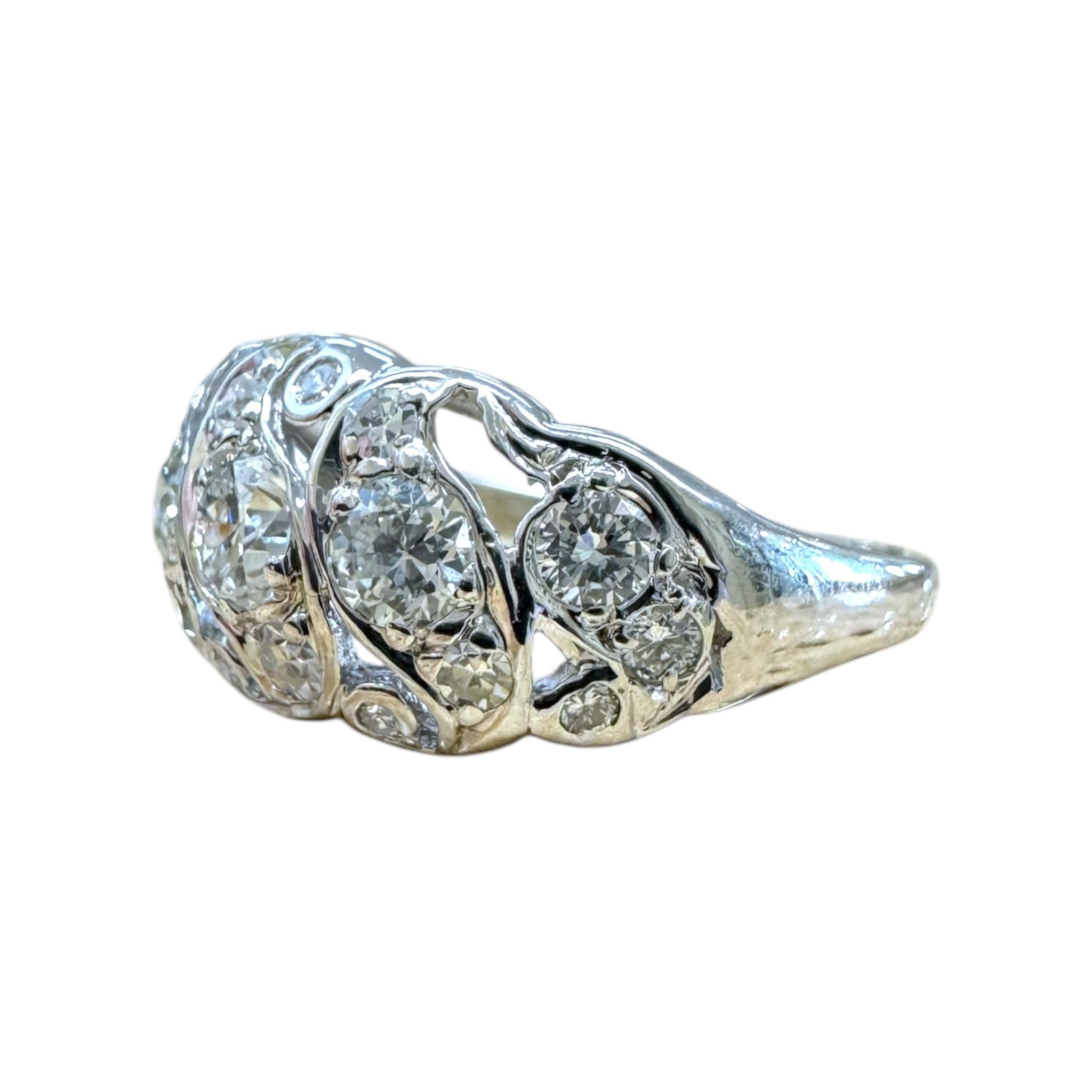 Vintage Art Deco Diamond Cocktail Ring 14K White Gold For Sale 1