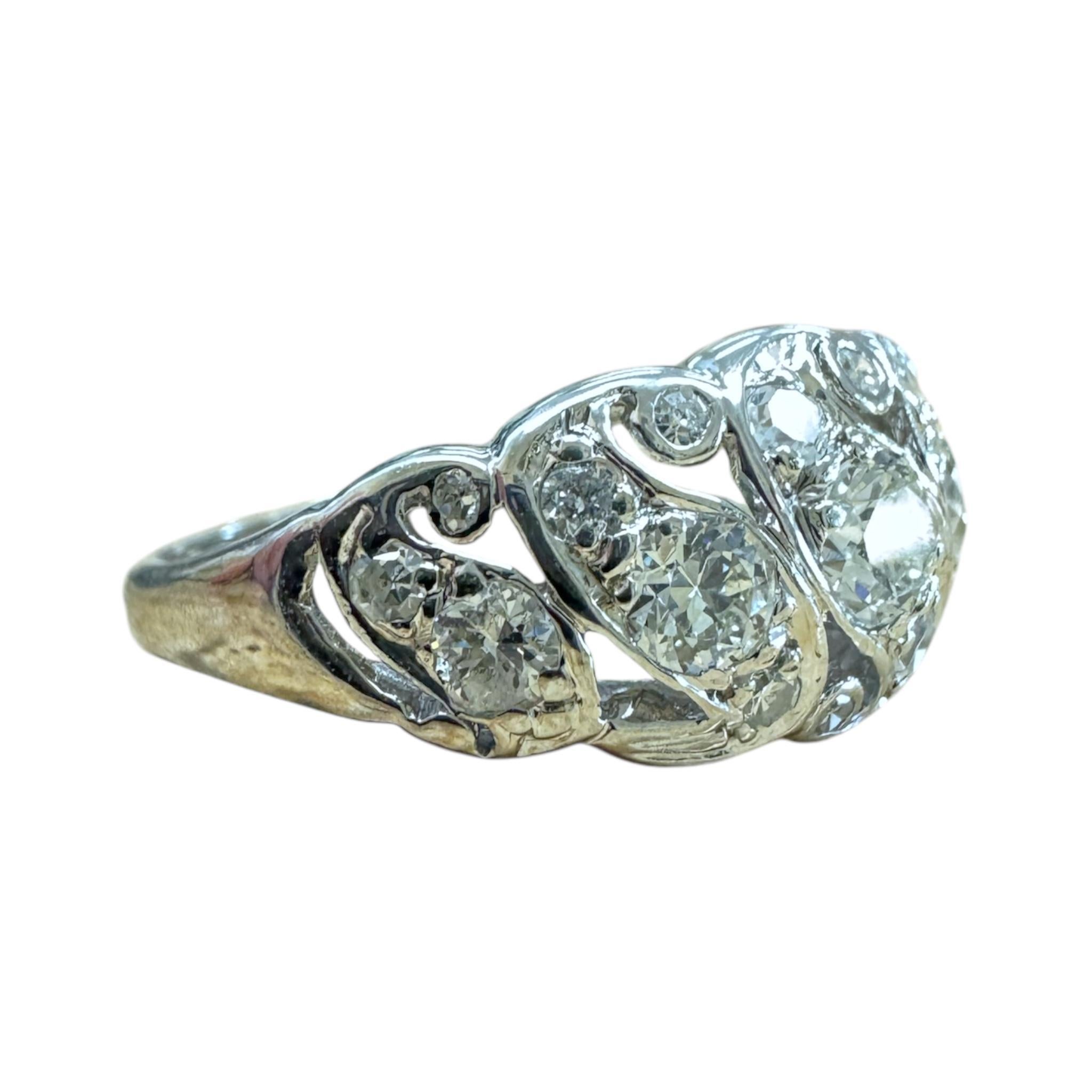 Vintage Art Deco Diamond Cocktail Ring 14K White Gold For Sale 2