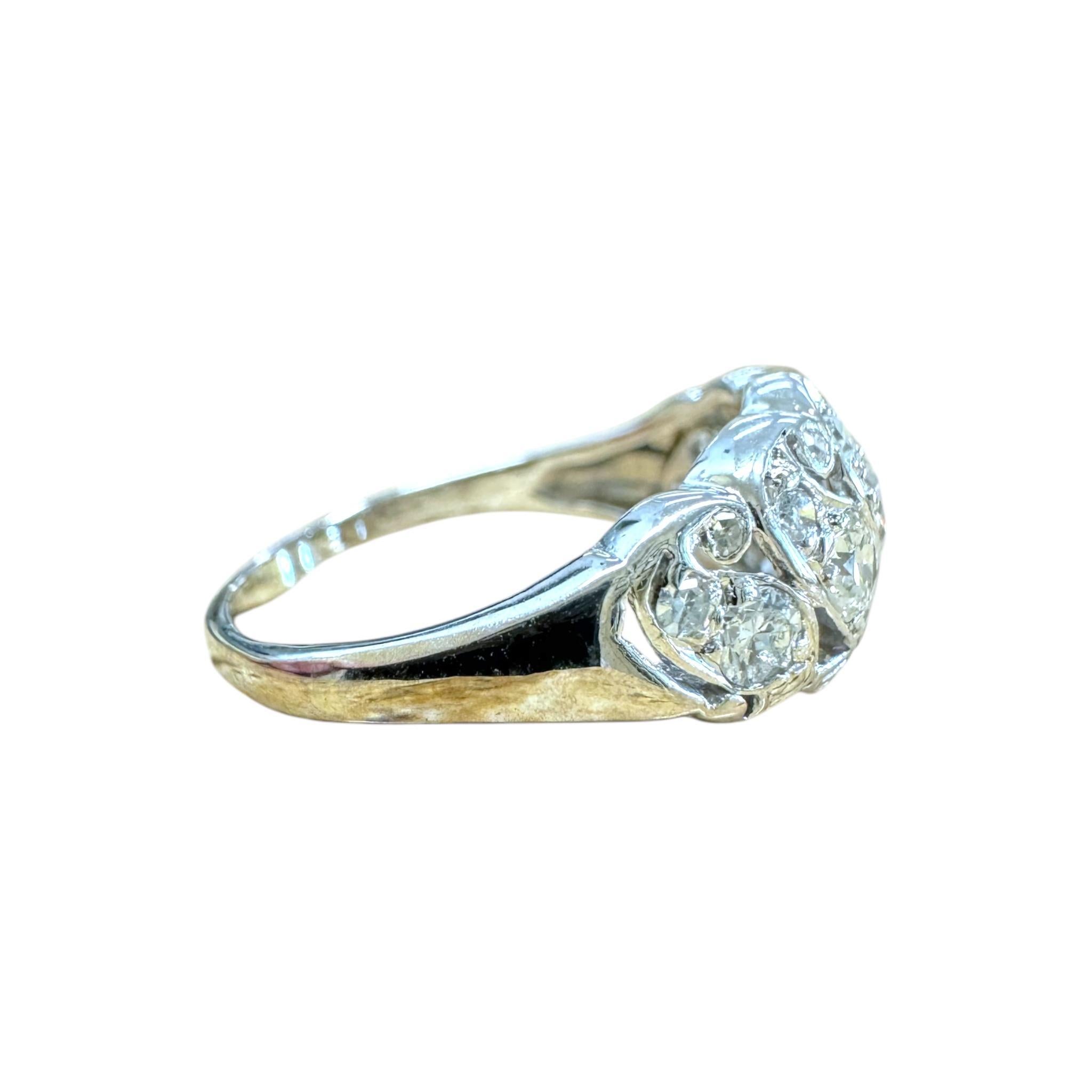 Vintage Art Deco Diamond Cocktail Ring 14K White Gold For Sale 3
