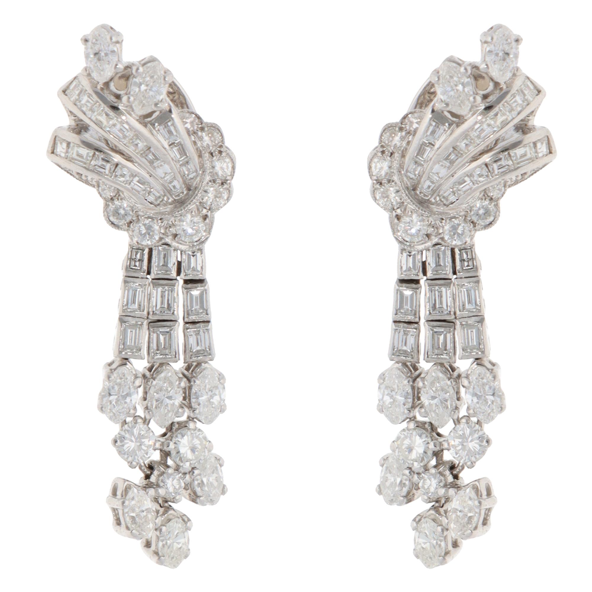 Mixed Cut Vintage Art Deco Diamond Drop Earrings For Sale