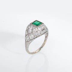 Vintage Art Deco Diamond Emerald Ring Sz 5 Platinum Fine Jewelry 1920s