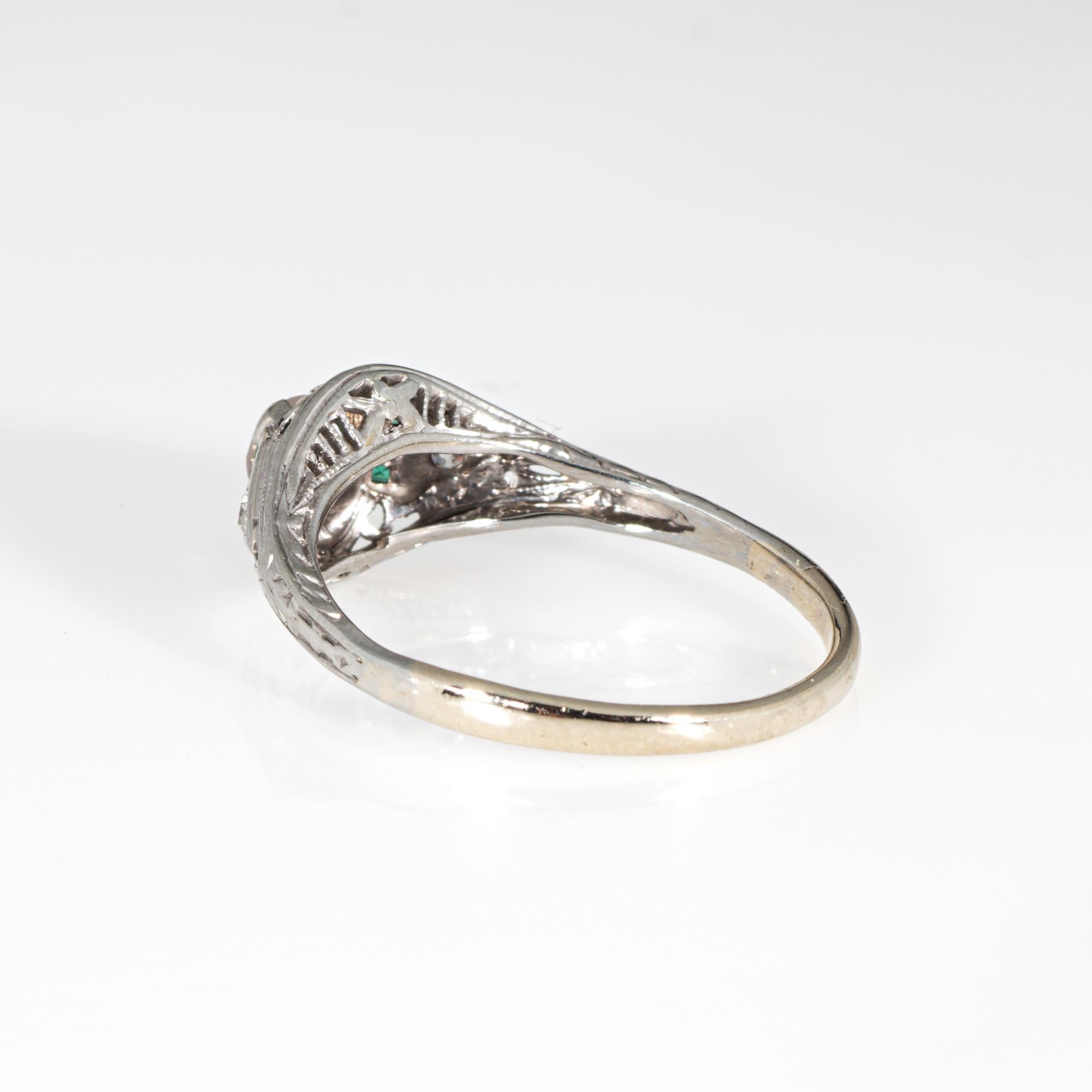 Women's Vintage Art Deco Diamond Emerald Ring Sz 7.75 14k Gold Engagement Bridal Jewelry For Sale