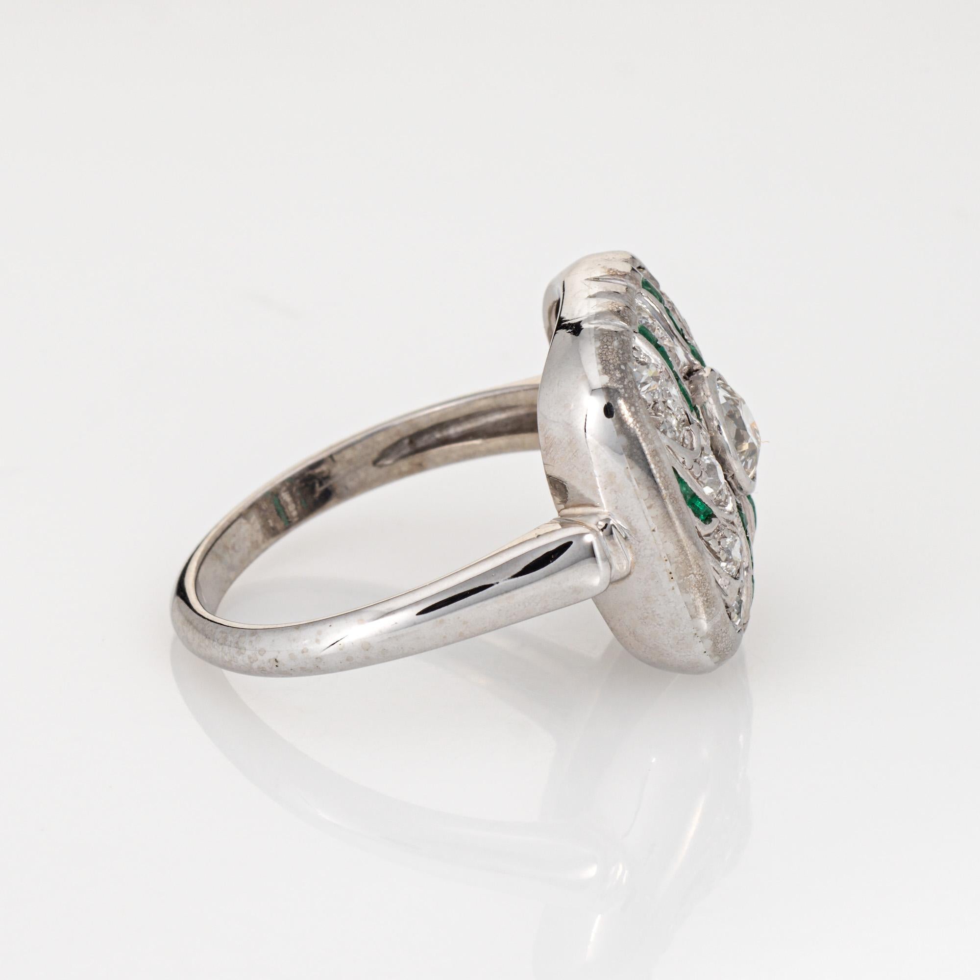 Old European Cut Vintage Art Deco Diamond Emerald Ring Sz 8.25 14k Gold Square Cocktail Jewelry For Sale