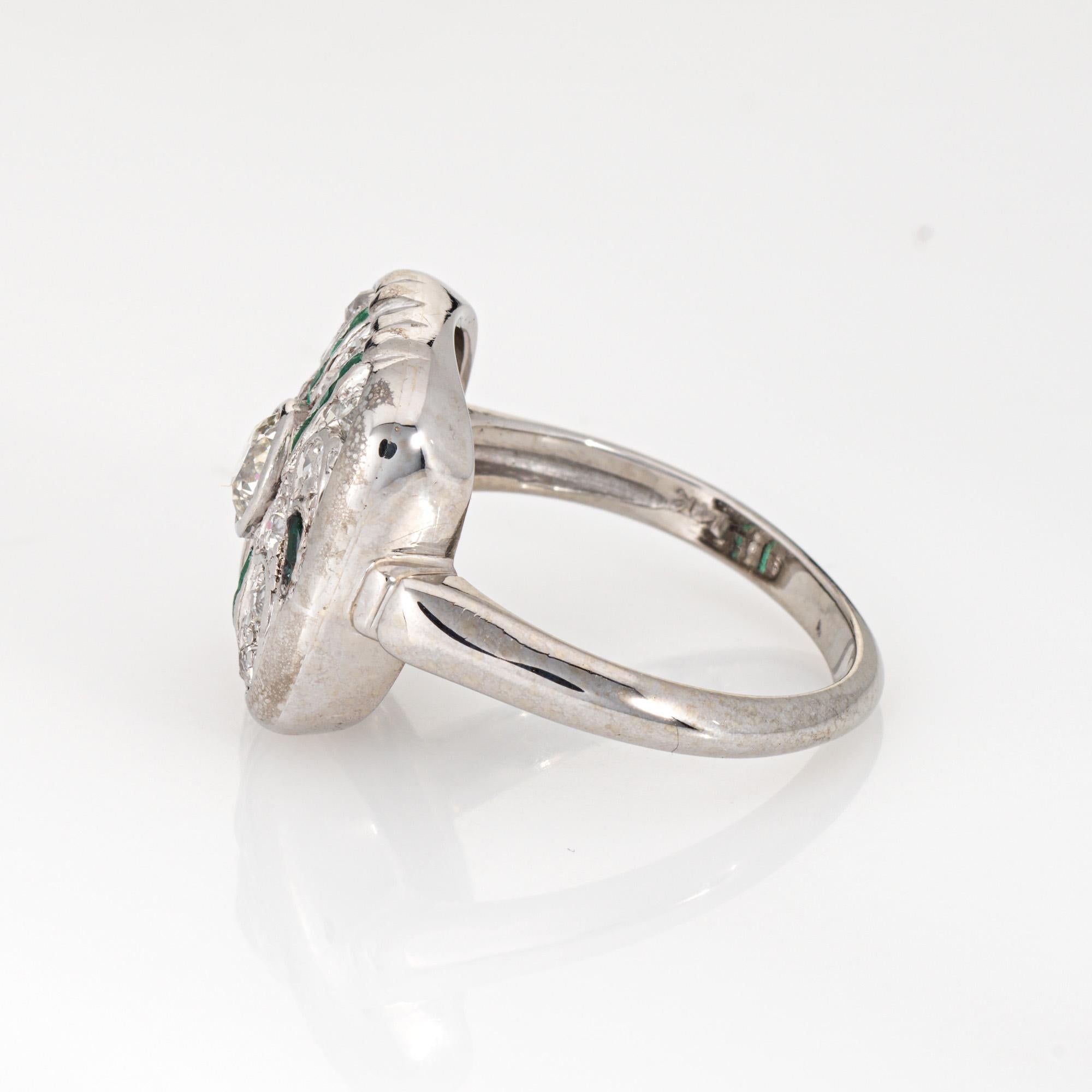 Vintage Art Deco Diamond Emerald Ring Sz 8.25 14k Gold Square Cocktail Jewelry In Good Condition For Sale In Torrance, CA