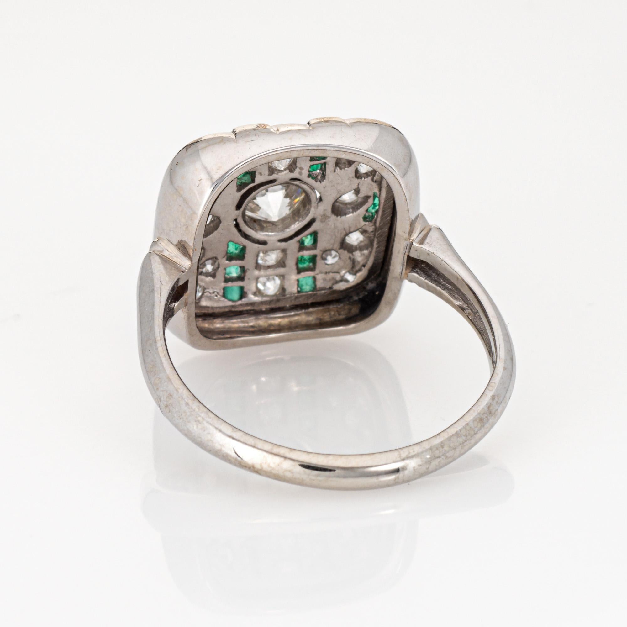 Women's Vintage Art Deco Diamond Emerald Ring Sz 8.25 14k Gold Square Cocktail Jewelry For Sale