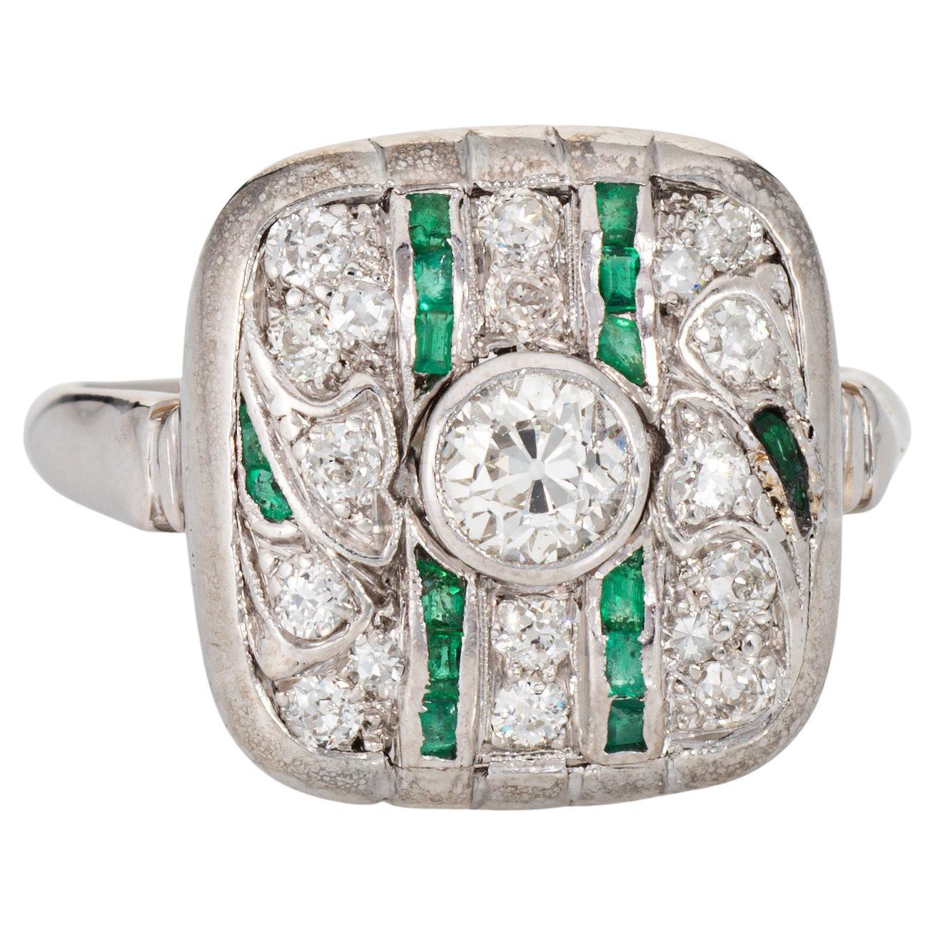 Vintage Art Deco Diamond Emerald Ring Sz 8.25 14k Gold Square Cocktail Jewelry