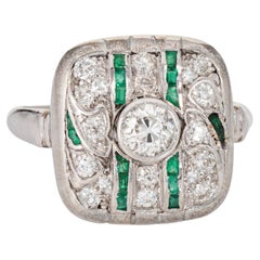 Vintage Art Deco Diamond Emerald Ring Sz 8.25 14k Gold Square Cocktail Jewelry