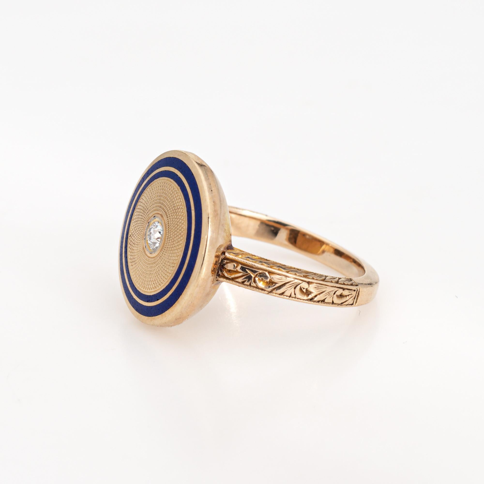 Women's Vintage Art Deco Diamond Enamel Ring Circle 14k Yellow Gold Sz 5.5 Fine Jewelry For Sale