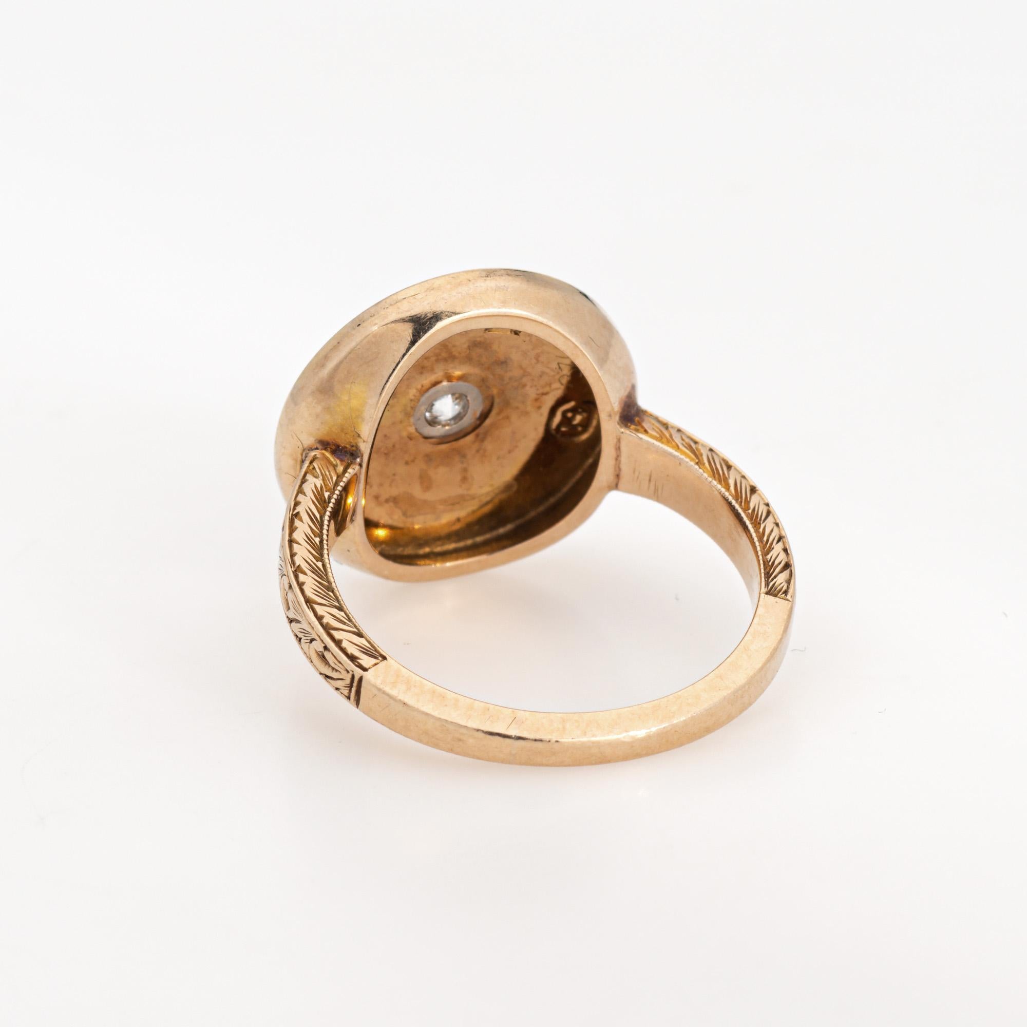 Vintage Art Deco Diamond Enamel Ring Circle 14k Yellow Gold Sz 5.5 Fine Jewelry For Sale 1