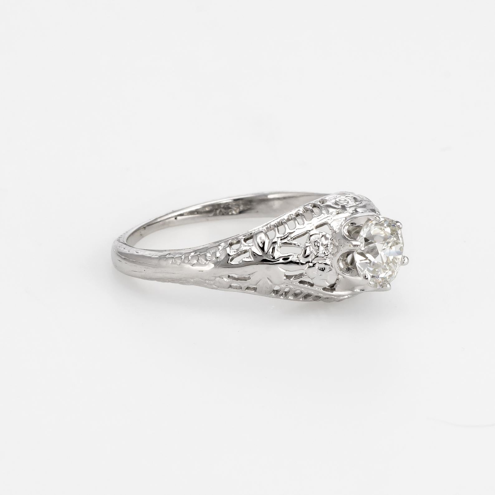 Vintage Art Deco Diamant-Verlobungsring 14k Gold Filigranschliff Minenschliff Schmuck (Art déco) im Angebot