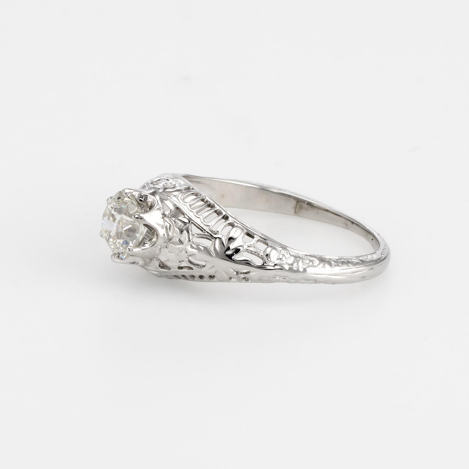 Old Mine Cut Vintage Art Deco Diamond Engagement Ring 14k Gold Filigree Mine Cut Jewelry For Sale