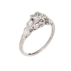 Vintage Art Deco Diamond Engagement Ring 18k White Gold Estate Fine Jewelry