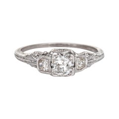 Vintage Art Deco Diamond Engagement Ring 18k White Gold Estate Fine Jewelry