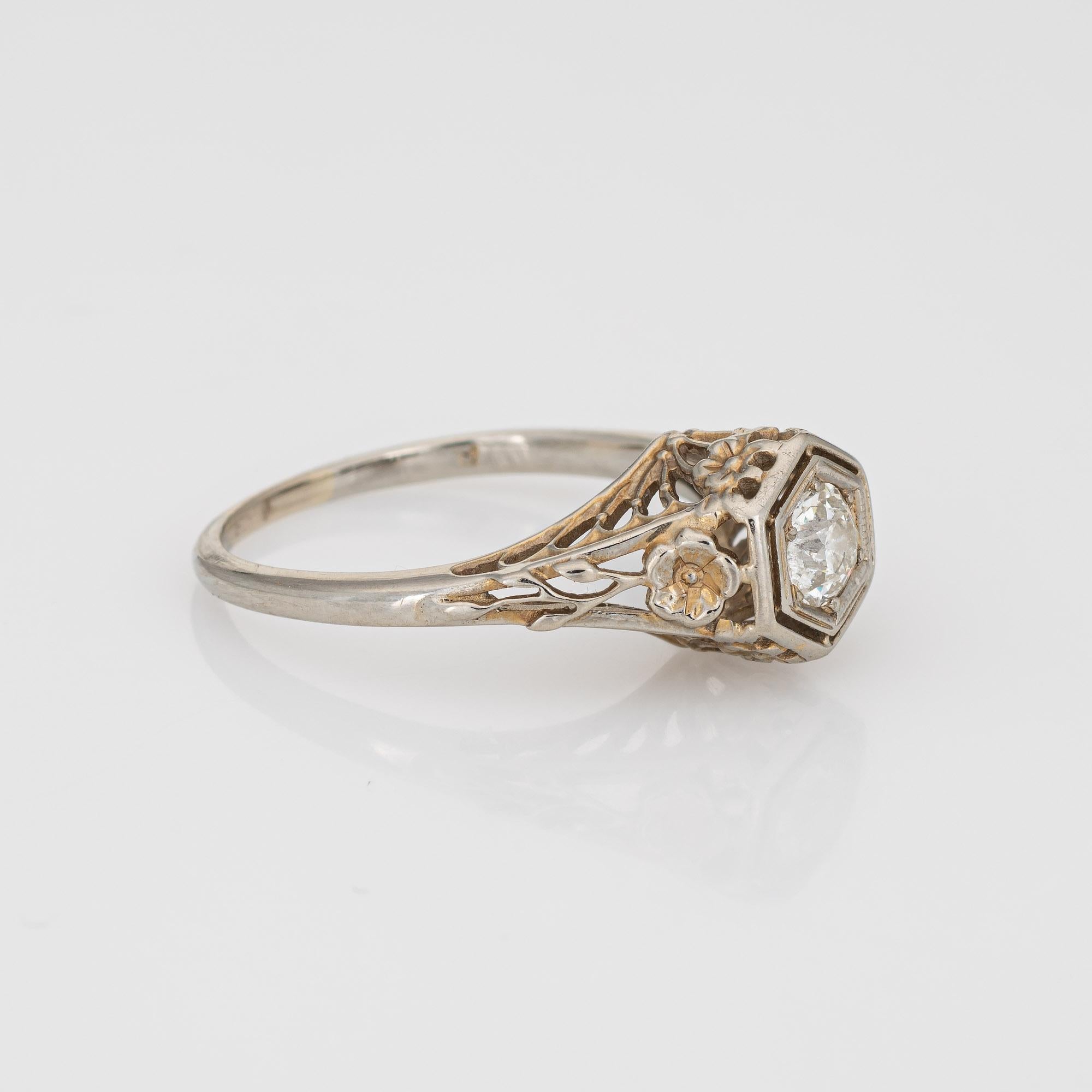 Vintage Art Deco Diamantring 18 Karat Weißgold Old Mine Cut Schmuck (Art déco)