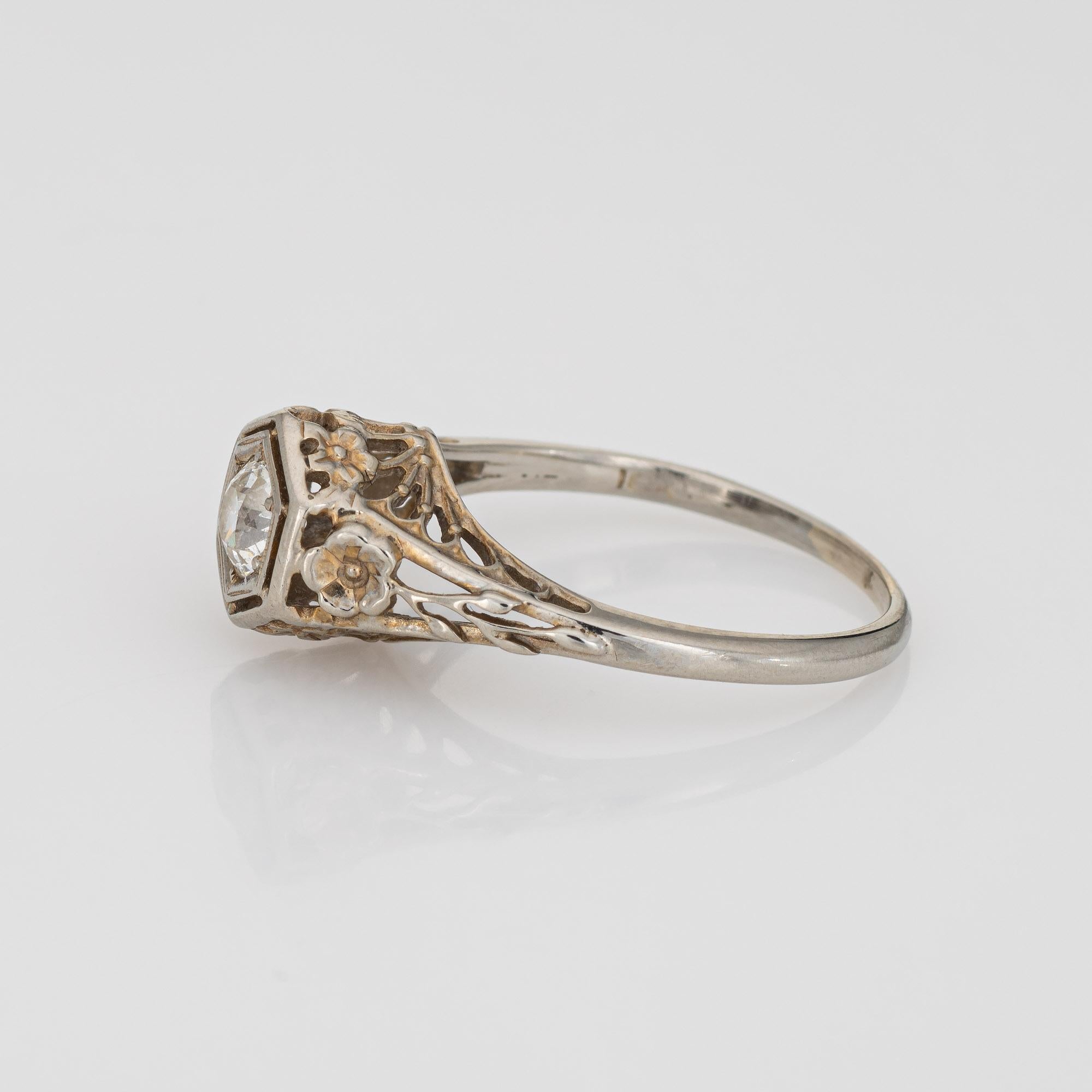 Vintage Art Deco Diamantring 18 Karat Weißgold Old Mine Cut Schmuck (Alteuropäischer Brillantschliff)