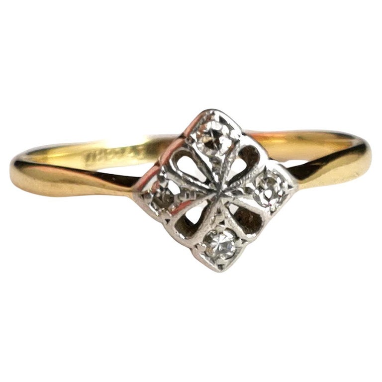 Vintage Art Deco Diamond engagement ring, 18k yellow gold and platinum ...