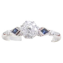 Vintage Art Deco Diamond Engagement Ring, Sapphire Shoulders