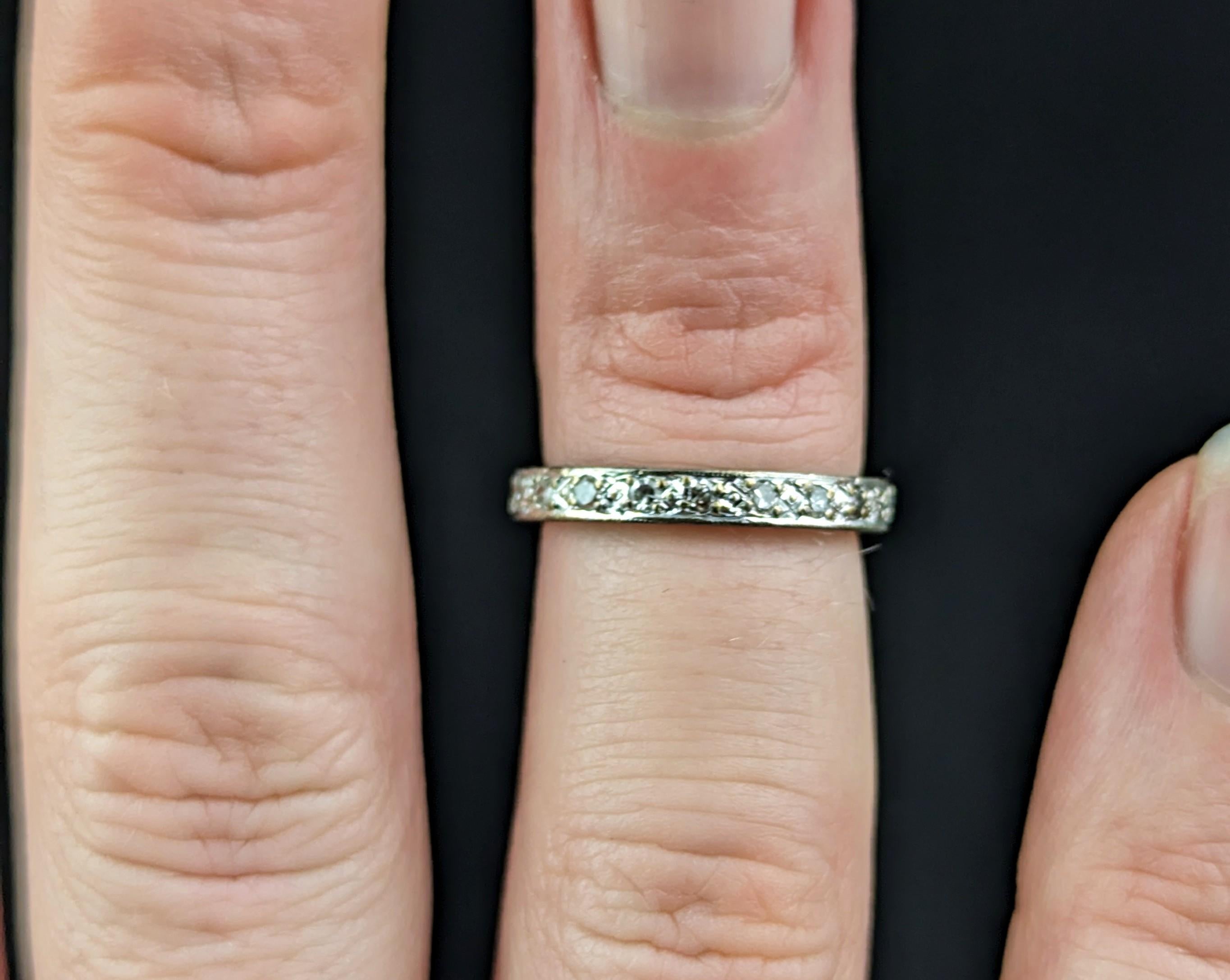 Single Cut Vintage Art Deco Diamond eternity ring, 18k White gold  For Sale