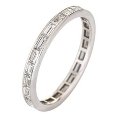 Antique Art Deco Diamond Eternity Ring Emerald Cut Platinum Wedding Band