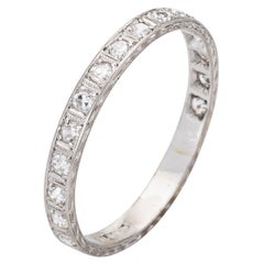 Vintage Art Deco Diamond Eternity Ring Platinum Etched Wedding Band